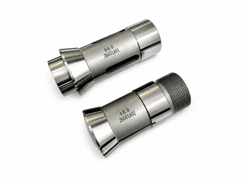 Precision collets and guide bushes for Swiss-type lathes
