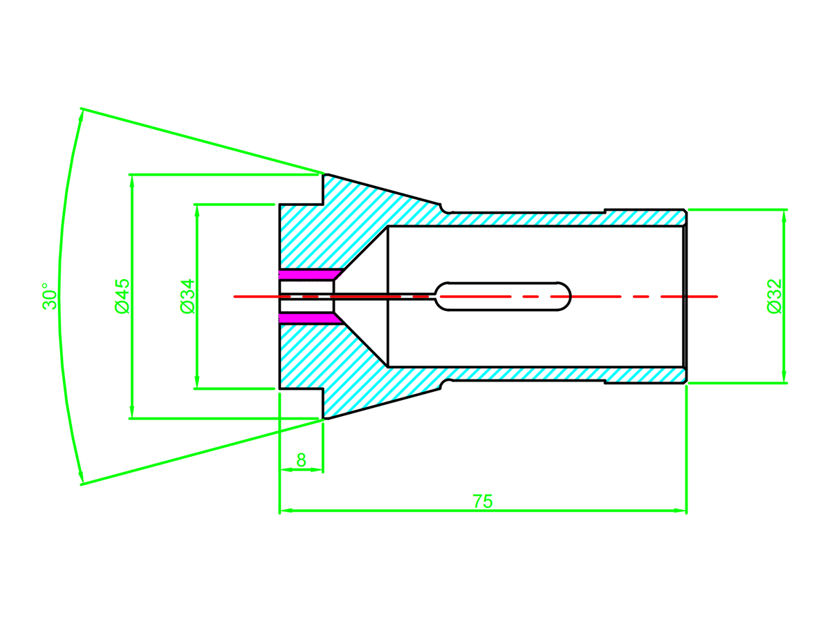 161E TF32 F32 76-221 collet dimensional drawing