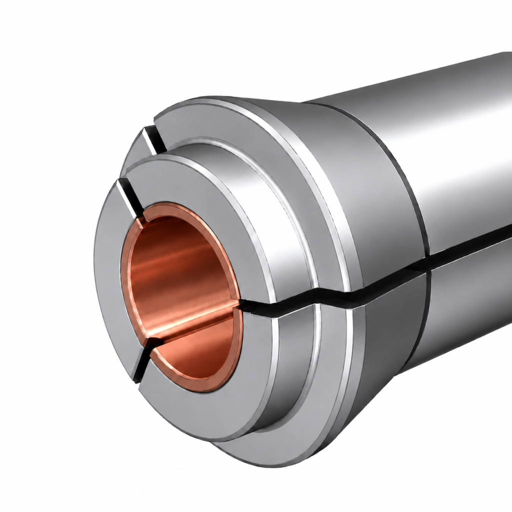 Copper-lined collet bore for Swiss-type lathes