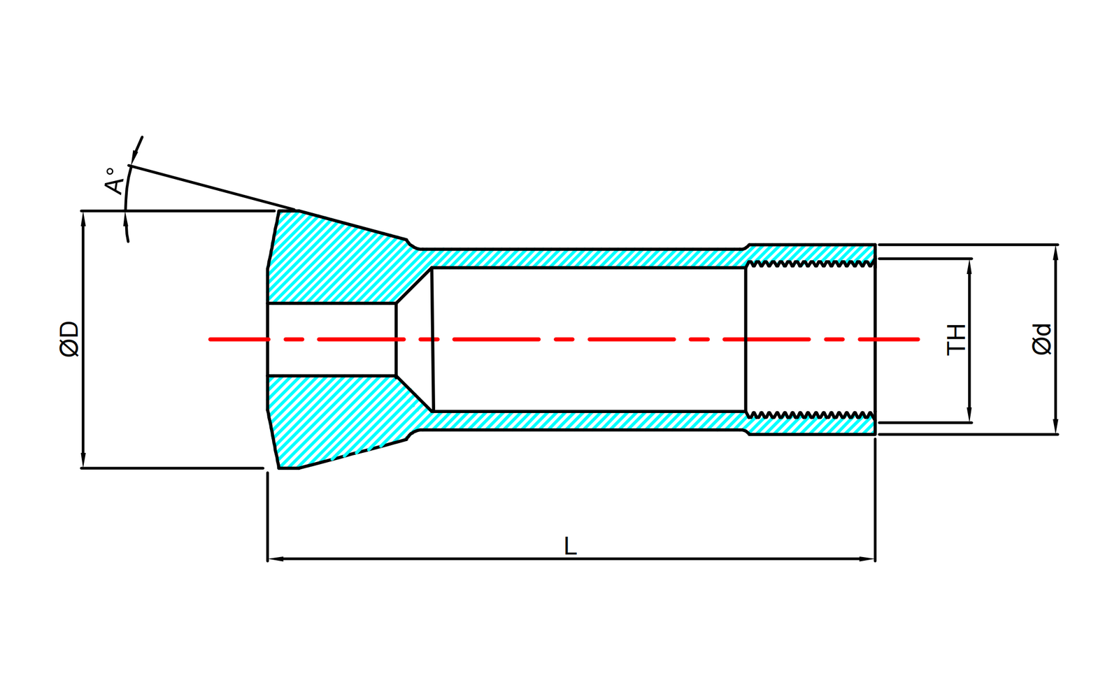 Internal thread pull-type collet dimensional drawing