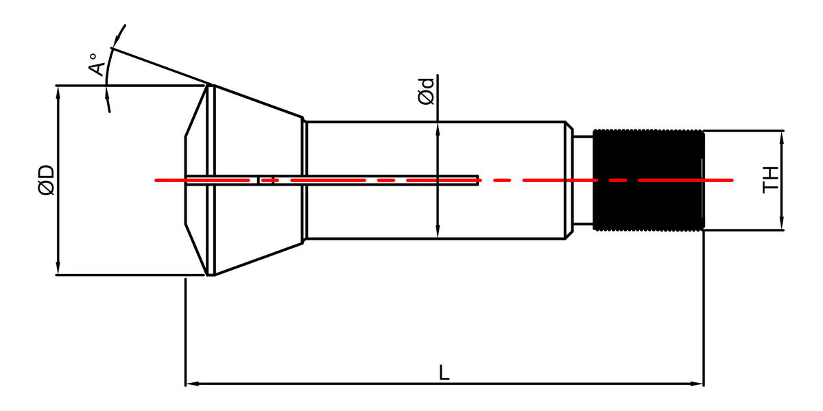 SCHAUBLIN B-Series precision pull-type collet dimensional drawing