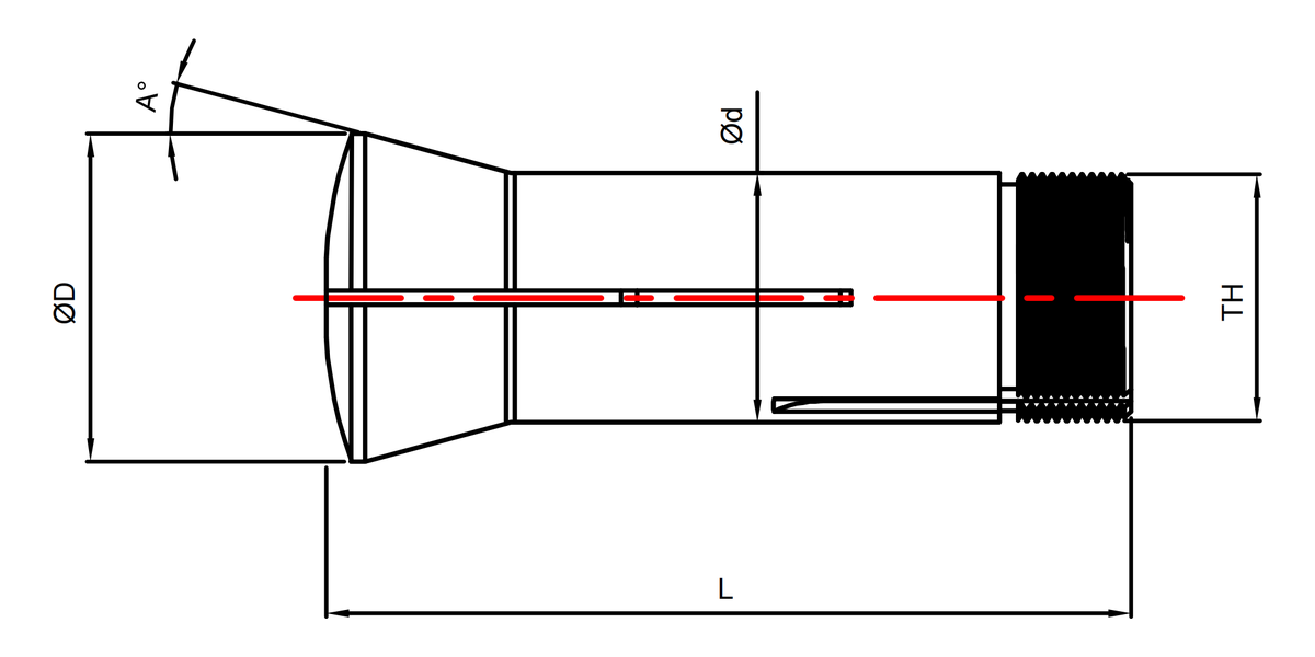 SCHAUBLIN W-Series precision pull-type collet dimensional drawing