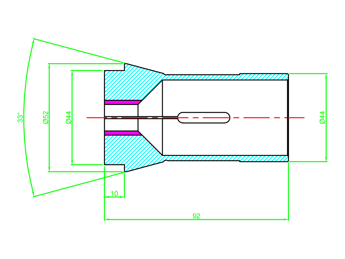 TF44 F44 76-92 collet dimensional drawing