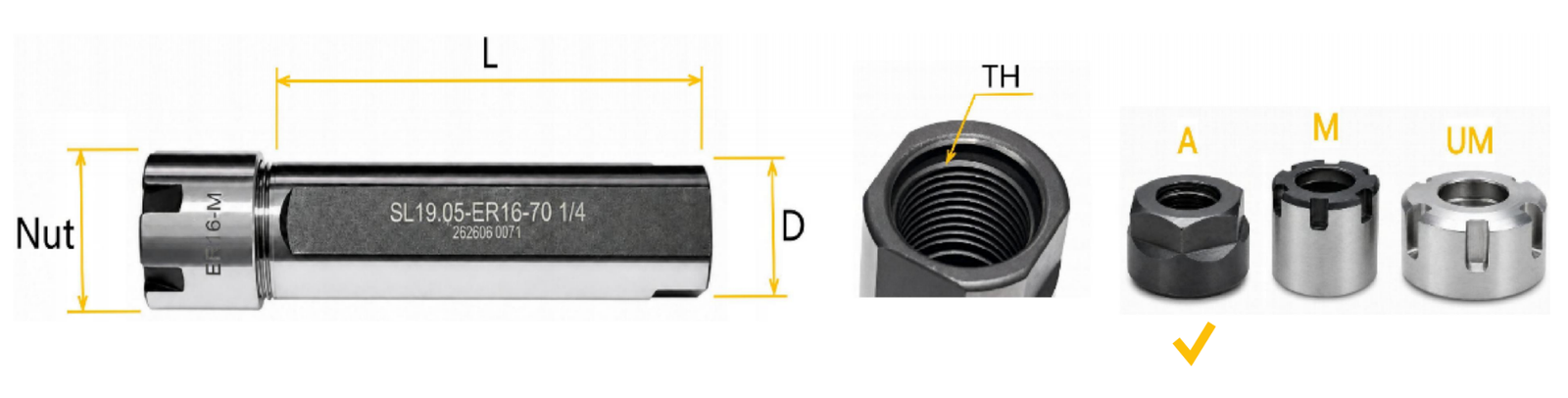 A-type single-ended straight shank ER collet extension holder dimensional drawing