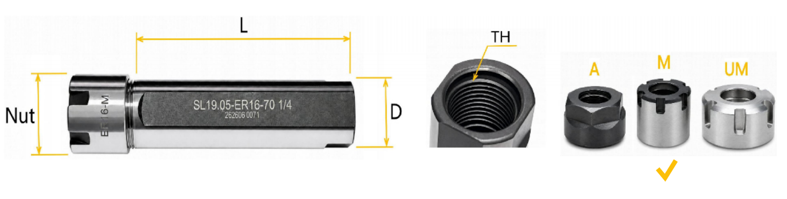 M-type single-ended straight shank ER collet extension holder dimensional drawing