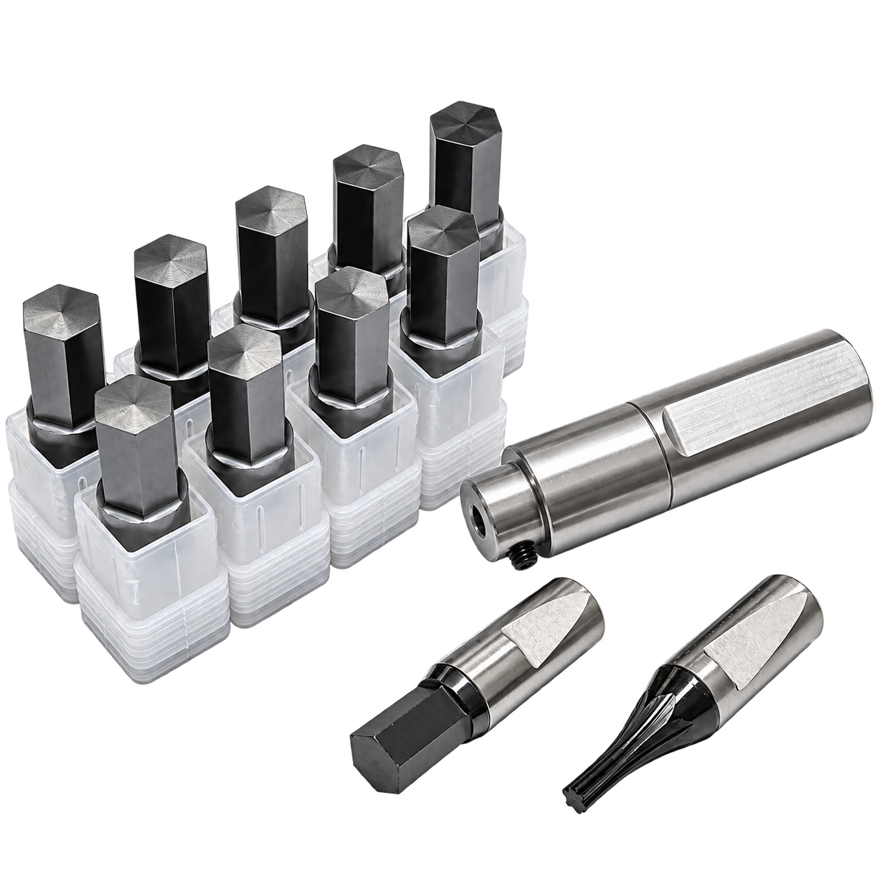 Rotary broaching tools for hex, Torx and square internal profiles on Swiss-type and CNC lathes